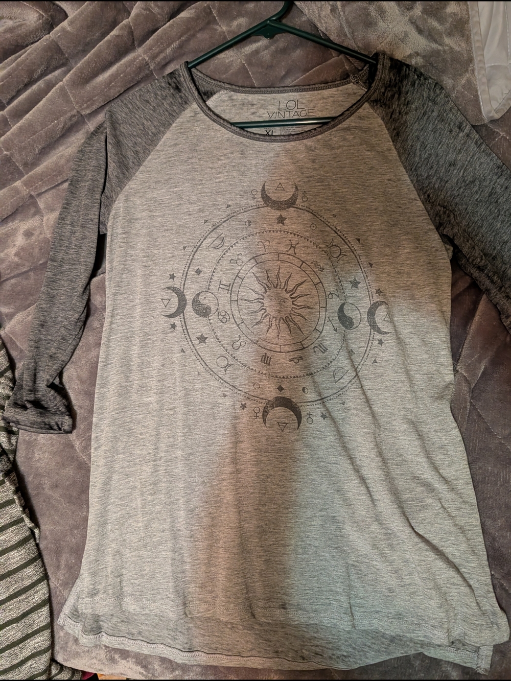 LOL Vintage Gray Raglan Moon & Sun Graphic Tee